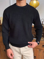 Men's Relaxed Fit Ribbed Crew Neck Long Sleeve Sweater
