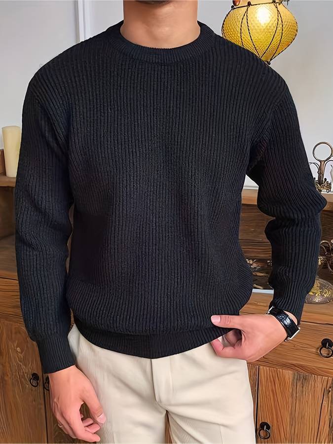 Men's Relaxed Fit Ribbed Crew Neck Long Sleeve Sweater