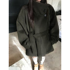 Women’s Wool-Blend Stand Collar Waist-Defined Coat