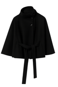 Elegant Women's Cape Coat with High Collar and Self-Tie Belt