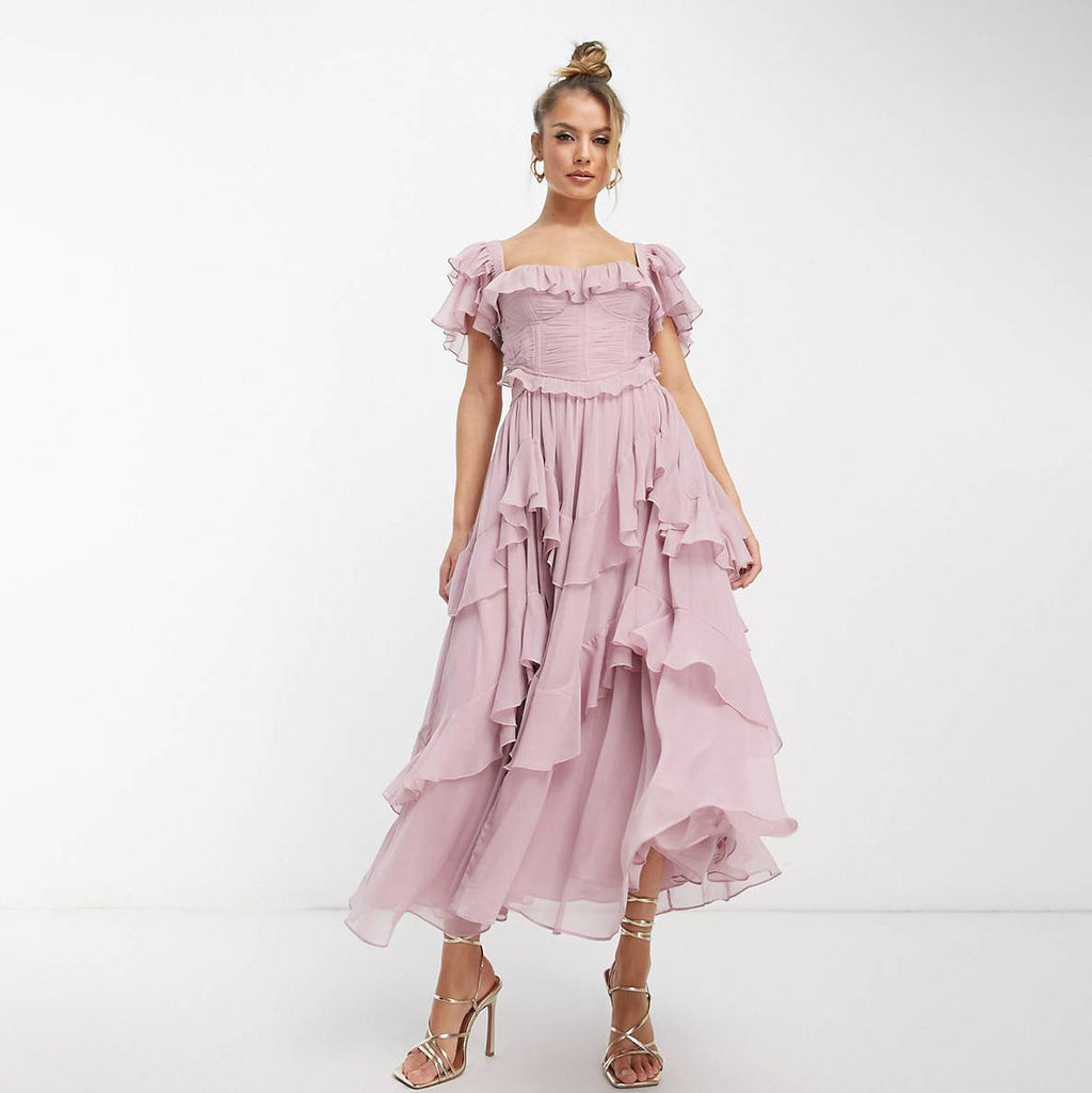 Short-sleeved ruffled summer dress