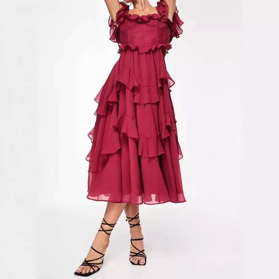 Short-sleeved ruffled summer dress