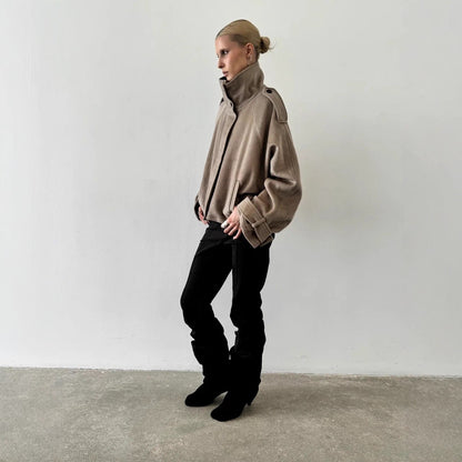 Women’s Short Wool-Blend Zip-Up Jacket