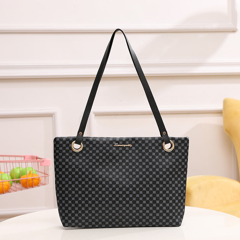 Vintage Checkered Large Capacity Shoulder Tote Bag