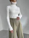 Women's Premium Ribbed Turtleneck Sweater - Slim Fit Long Sleeve Knit Pullover