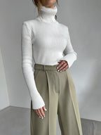 Women's Premium Ribbed Turtleneck Sweater - Slim Fit Long Sleeve Knit Pullover