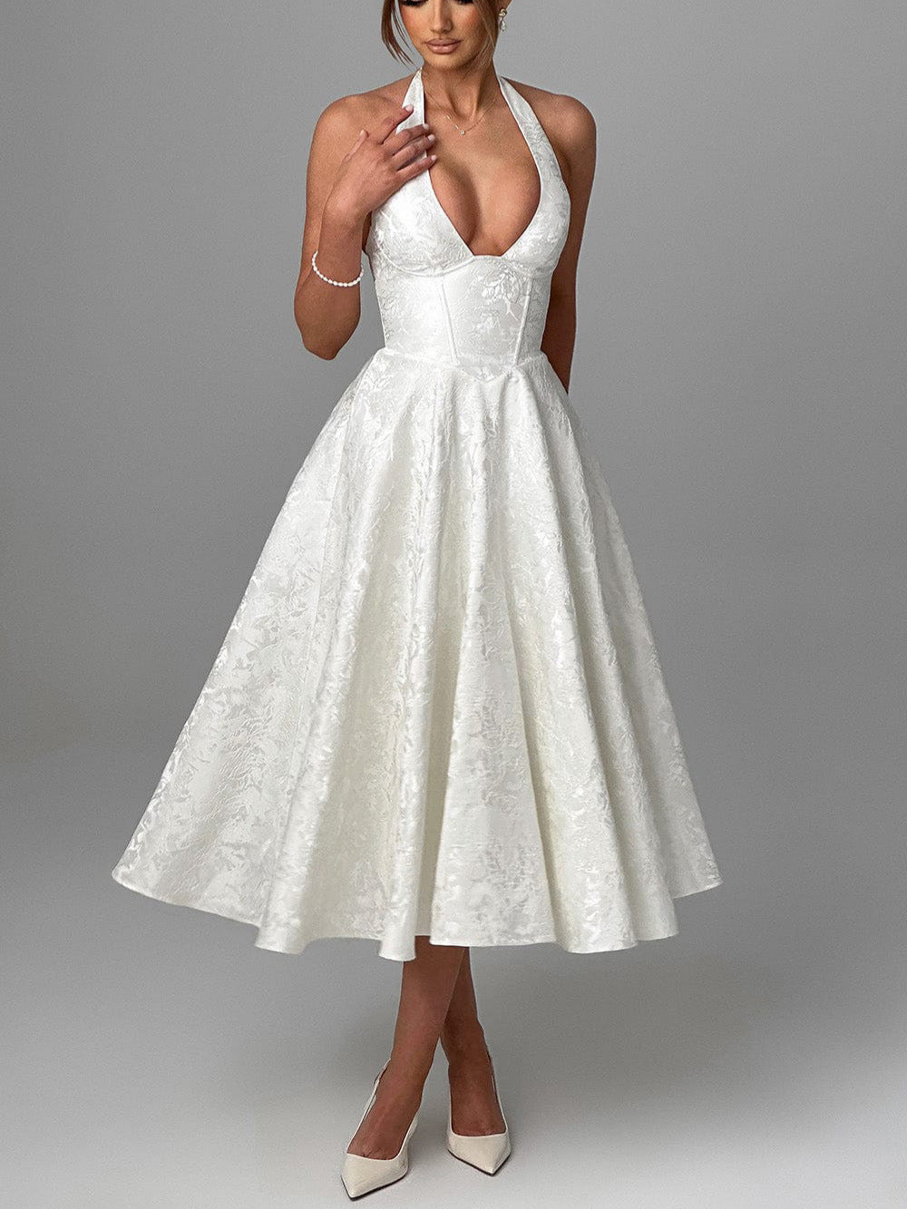 Elegant floral jacquard evening dress