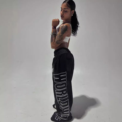 Womens All-Match Casual Loose Drawstring Pants With Letter Print