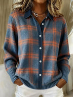 Women's Elegant Cozy Checkered Longline Cardigan