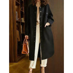 Women's Long Button-Front Jacket with Side Pockets and Relaxed Fit