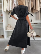 Elegant V-Neck Denim Dress for Women – Chic & Timeless Style