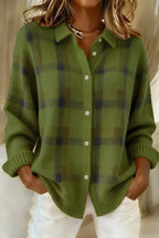 Women's Elegant Cozy Checkered Longline Cardigan