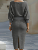 Women's Round Neck Midi Dress with Draped Silhouette