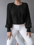 Cable Knit Sweater with Lantern Sleeves for Women