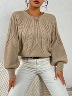 Cable Knit Sweater with Lantern Sleeves for Women