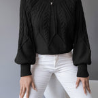 Cable Knit Sweater with Lantern Sleeves for Women