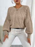 Cable Knit Sweater with Lantern Sleeves for Women