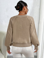 Cable Knit Sweater with Lantern Sleeves for Women