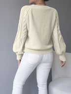 Cable Knit Sweater with Lantern Sleeves for Women