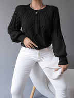 Cable Knit Sweater with Lantern Sleeves for Women