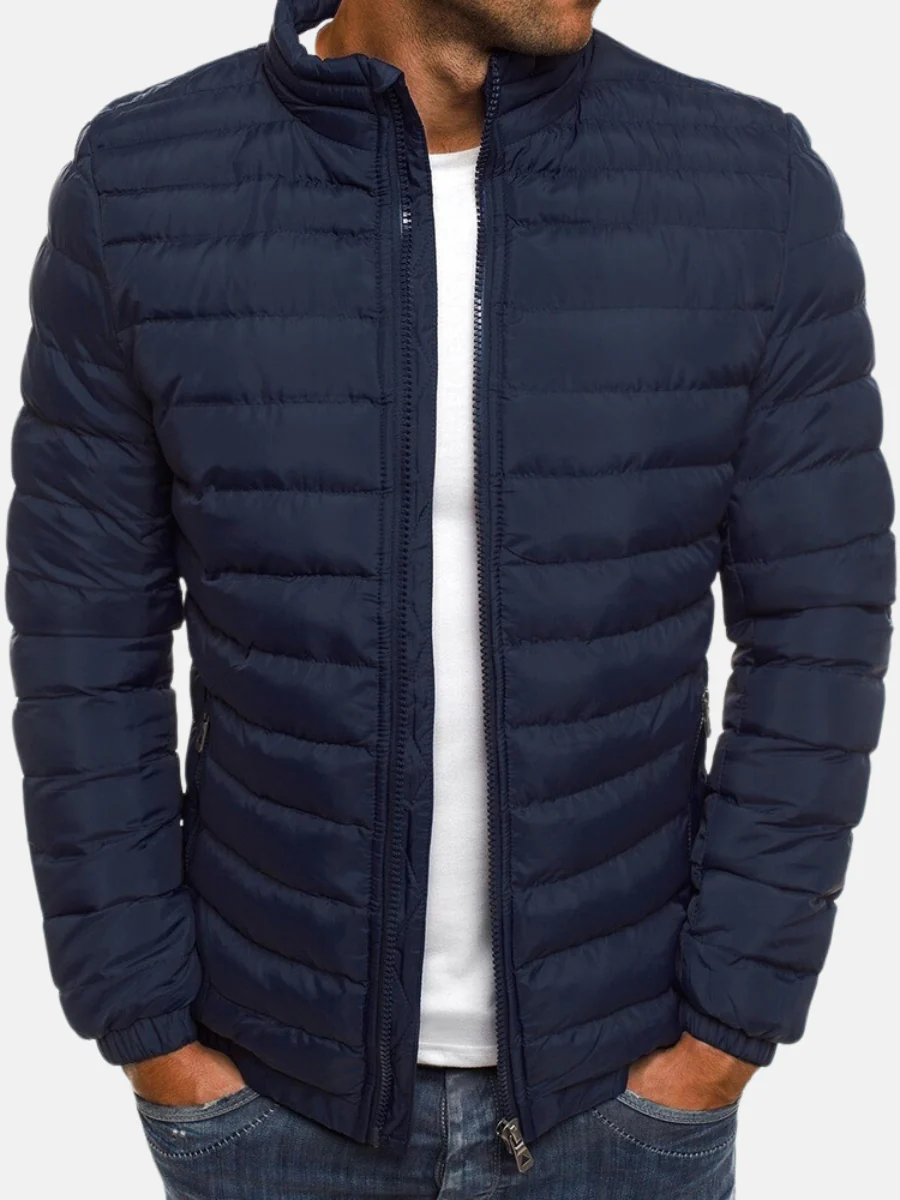 Men's Lightweight Insulated Quilted Puffer Jacket with Full Zip and Stand Collar