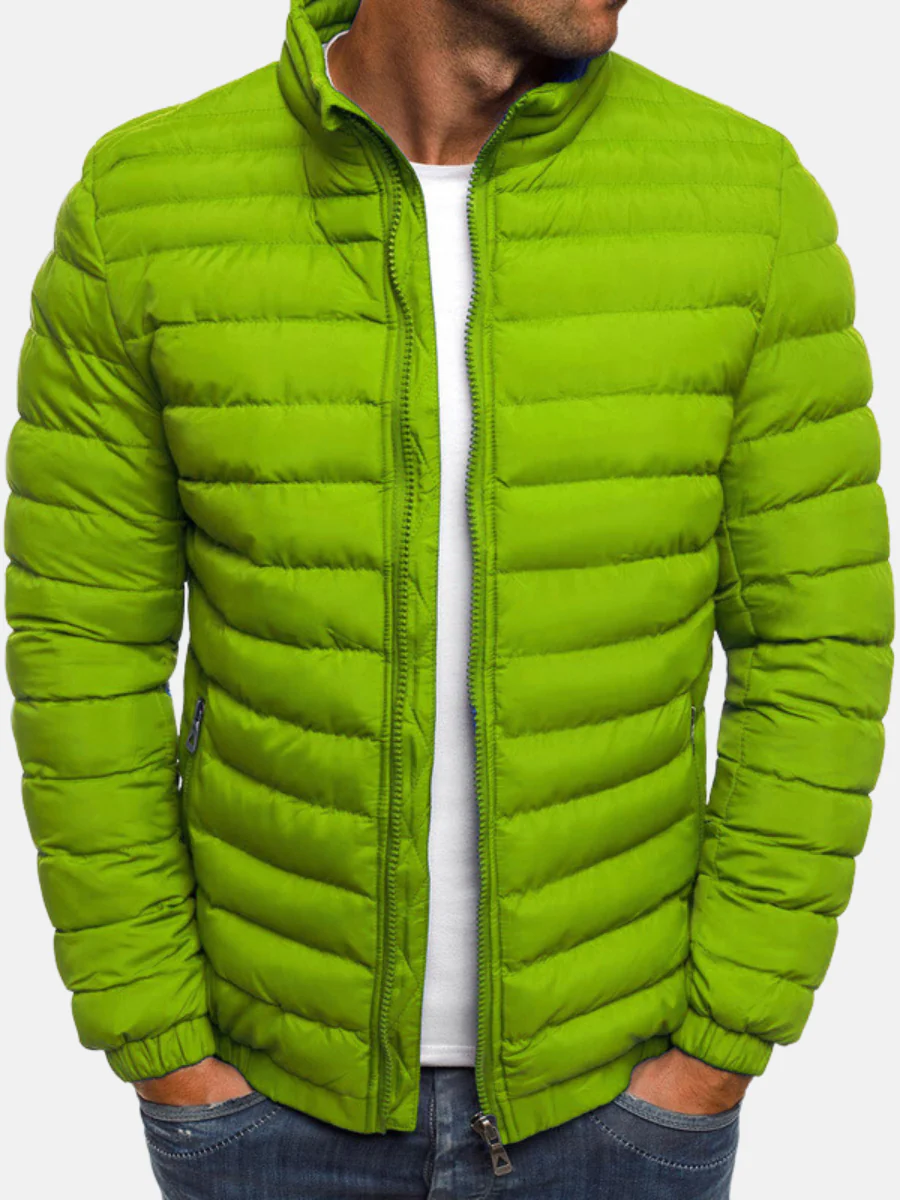 Men's Lightweight Insulated Quilted Puffer Jacket with Full Zip and Stand Collar