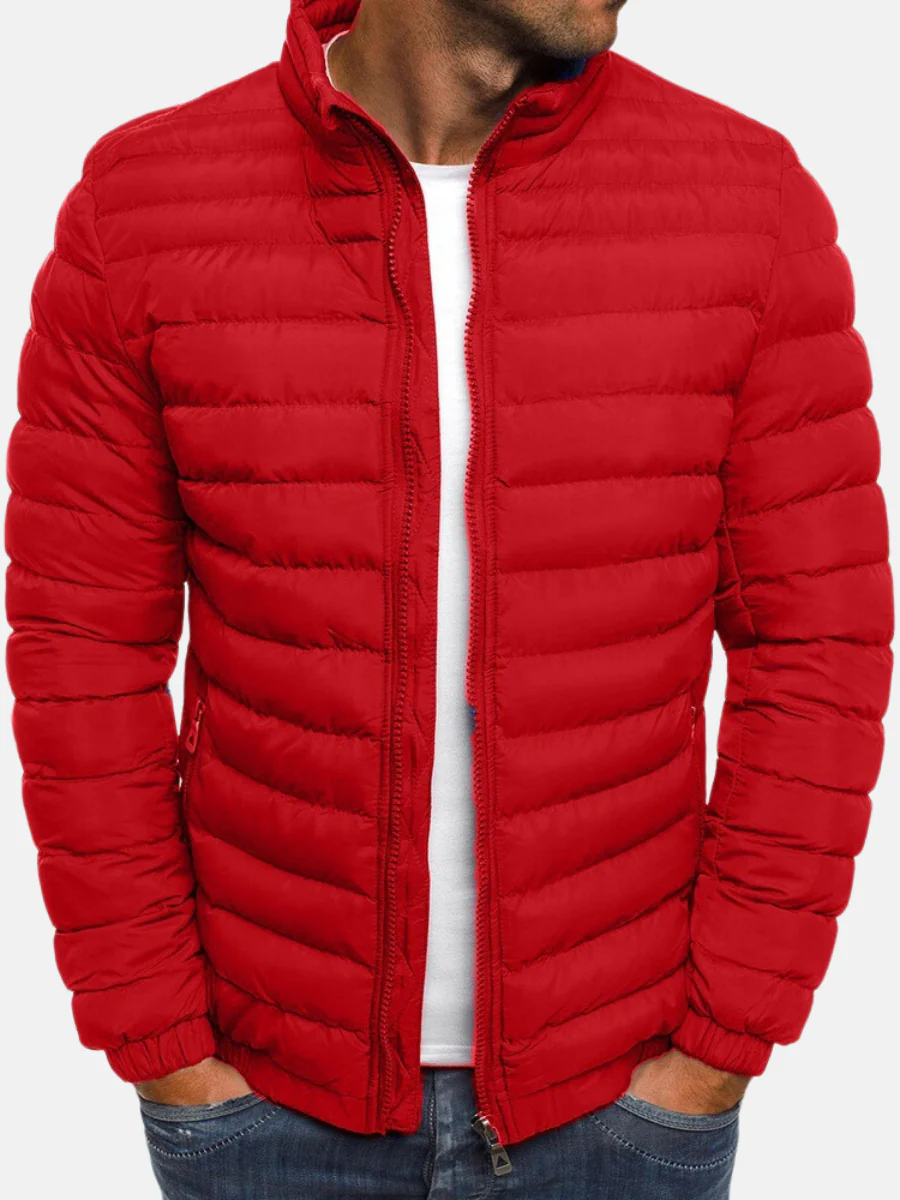 Men's Lightweight Insulated Quilted Puffer Jacket with Full Zip and Stand Collar