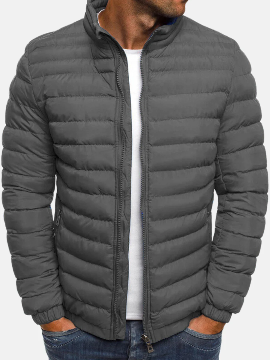 Men's Lightweight Quilted Puffer Jacket with Full-Zip and Stand Collar