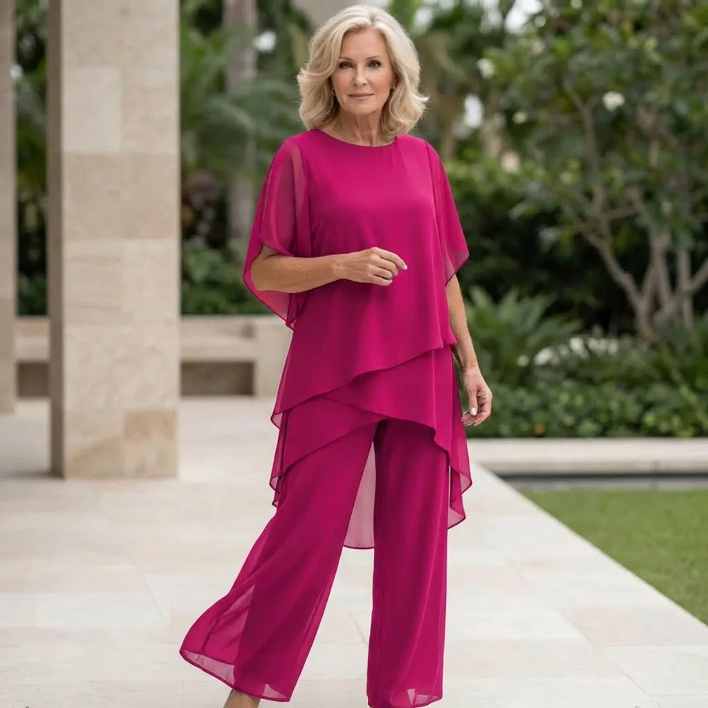 Women's Draped Palazzo Pants and Coordinated Top Set
