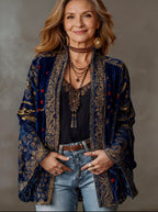 Women's Stylish Velvet-Touch Bohemian Cardigan with Intricate Patterns