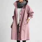 Waterproof Hooded Raincoat for Women with Button Front and Long Length