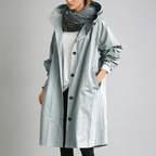 Waterproof Hooded Raincoat for Women with Button Front and Long Length