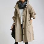 Waterproof Hooded Raincoat for Women with Button Front and Long Length