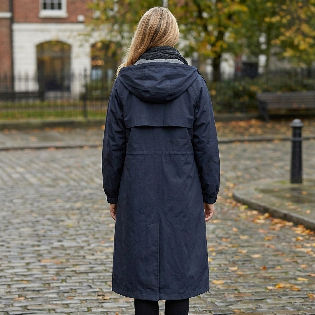 Waterproof Hooded Raincoat for Women with Button Front and Long Length