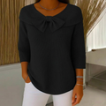 Ribbed Women's Sweater with Bow Detail and Three-Quarter Sleeves
