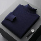 Men's Relaxed Fit Turtleneck Sweater with Fold-Over Collar and Long Sleeves