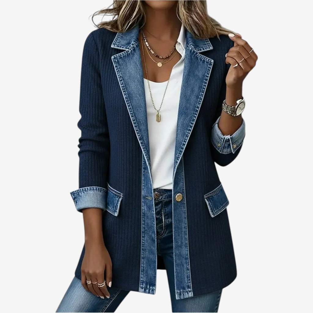 Women's Elegant Layered Collar Button Jacket with Modern Textured Design