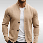 Men's Blazer with Mandarin Collar and Button-Front Closure and Patch Pockets