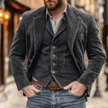 Men's Blazer with Notch Lapel and Button-Front Vest and Pocket Square