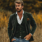 Men's Blazer with Notch Lapel and Button-Front Vest and Pocket Square