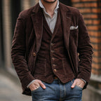 Men's Blazer with Notch Lapel and Button-Front Vest and Pocket Square