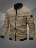 Men's Bomber Jacket with Zip-Up Closure, Baseball Collar and Ribbed Cuffs