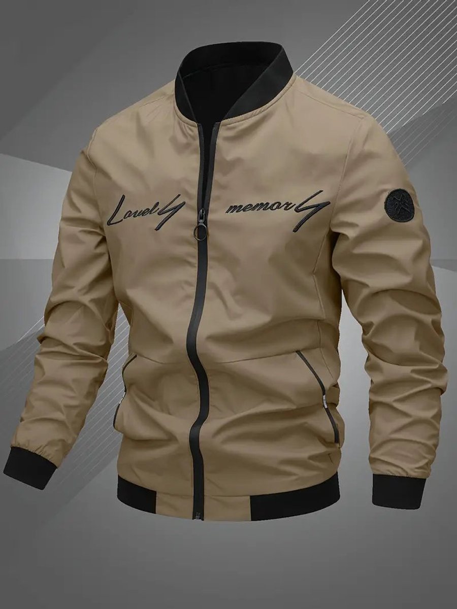 Men's Bomber Jacket with Zip-Up Closure, Baseball Collar and Ribbed Cuffs