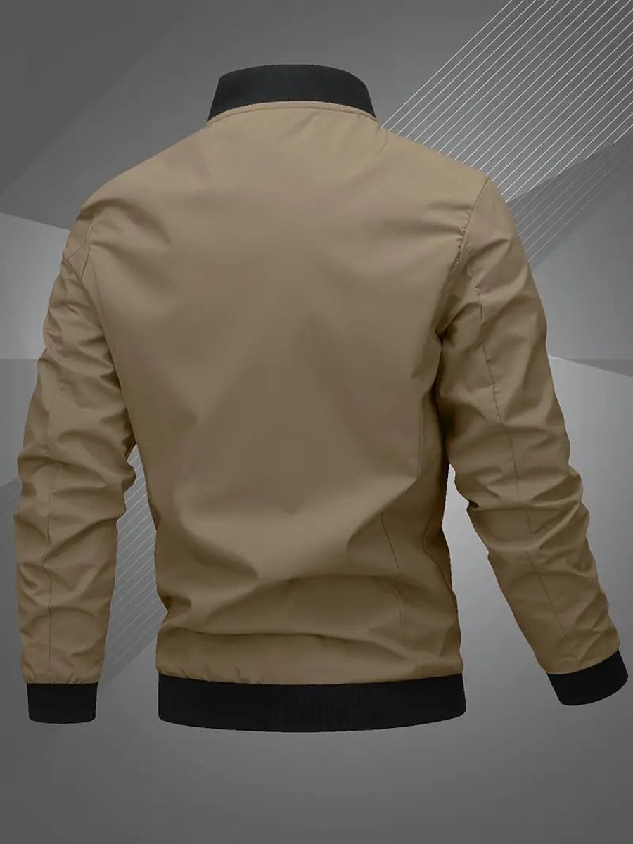 Men's Bomber Jacket with Zip-Up Closure, Baseball Collar and Ribbed Cuffs