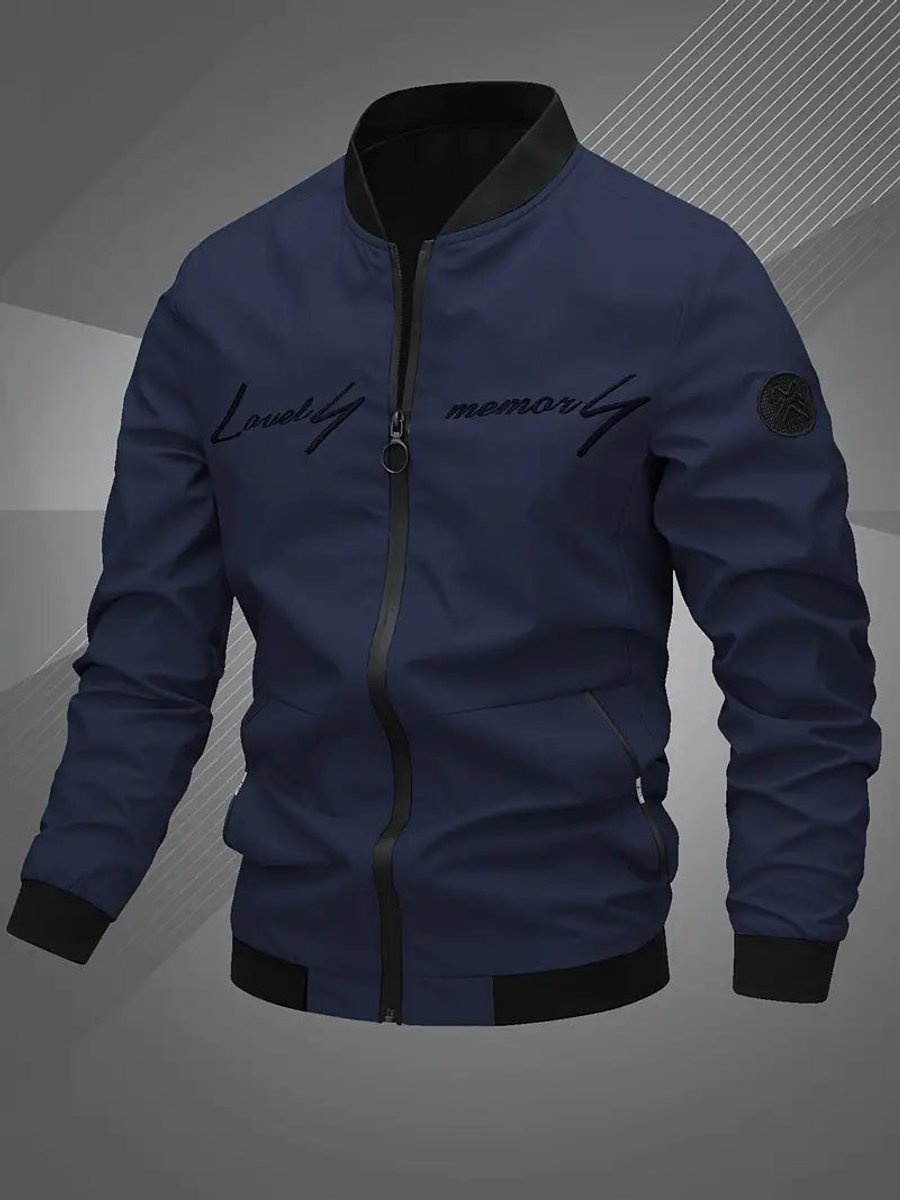 Men's Bomber Jacket with Zip-Up Closure, Baseball Collar and Ribbed Cuffs