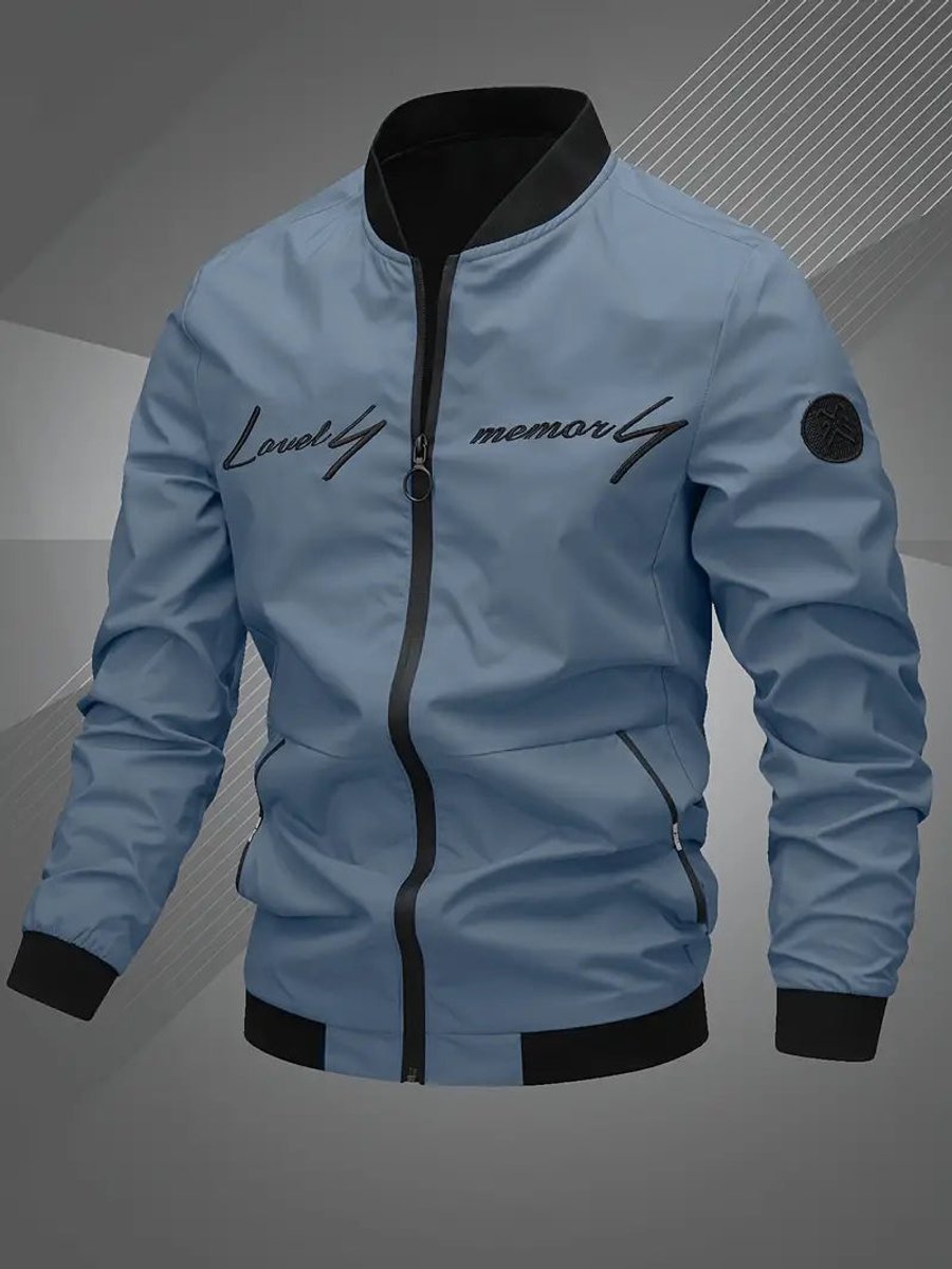 Men's Bomber Jacket with Zip-Up Closure, Baseball Collar and Ribbed Cuffs
