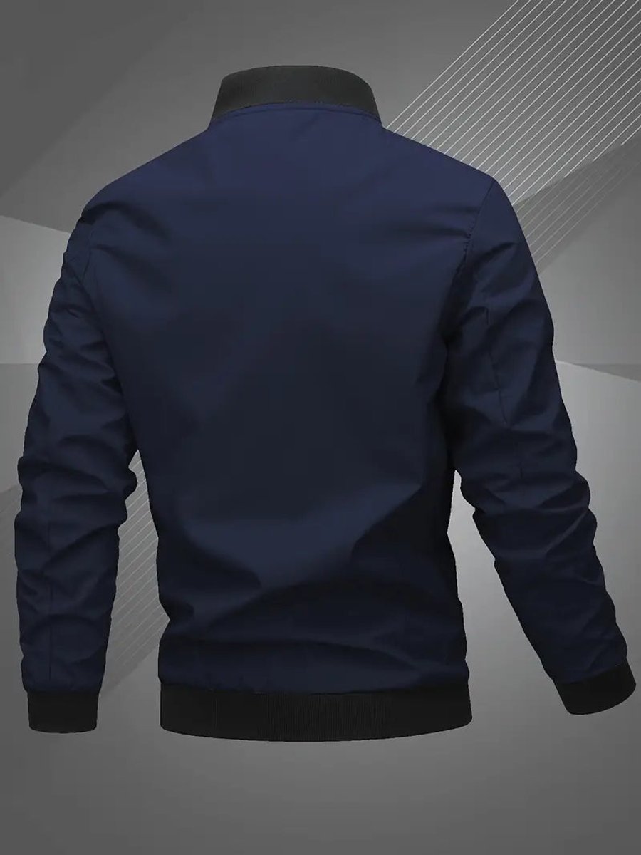 Men's Bomber Jacket with Zip-Up Closure, Baseball Collar and Ribbed Cuffs