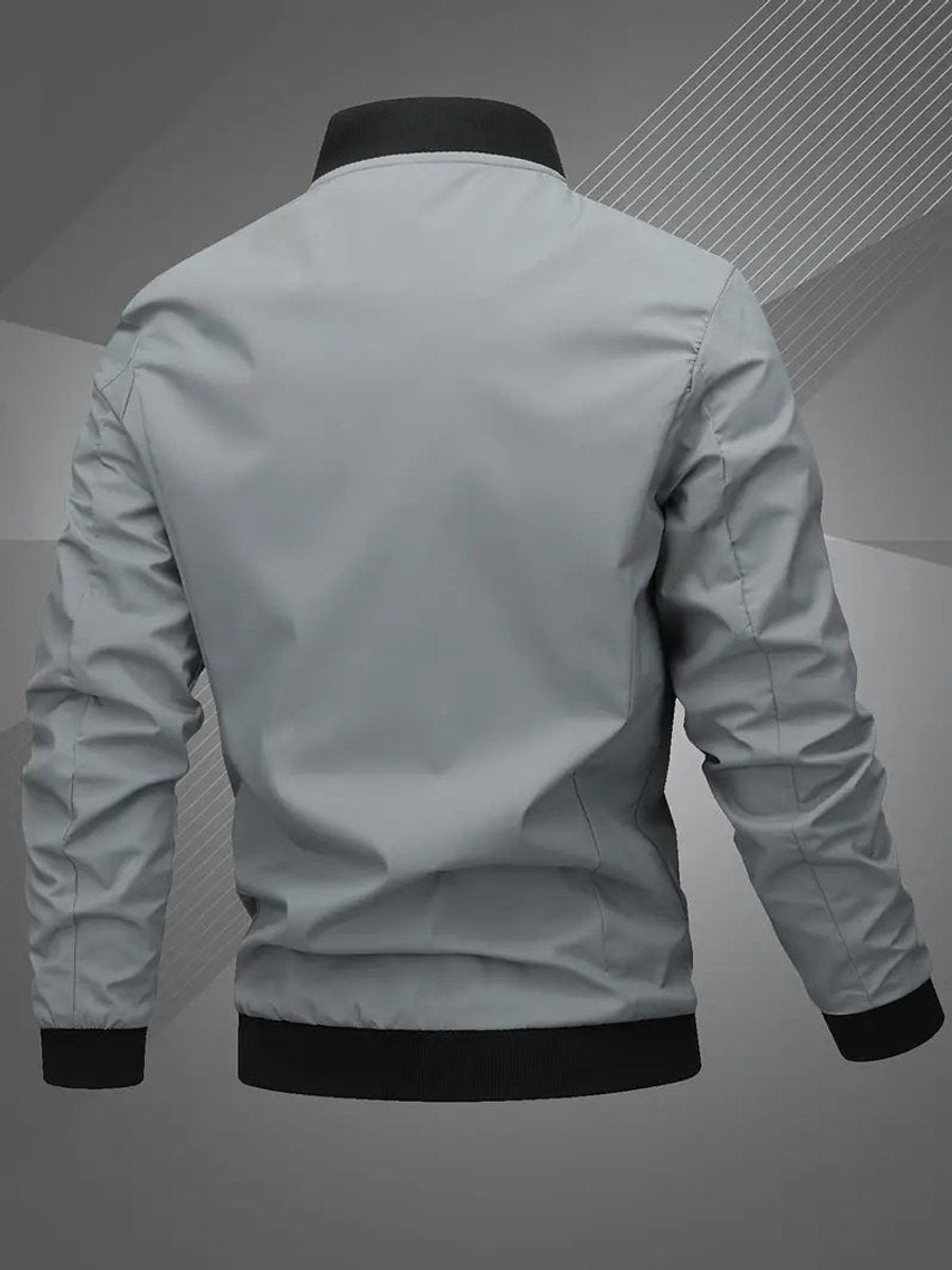 Men's Bomber Jacket with Zip-Up Closure, Baseball Collar and Ribbed Cuffs