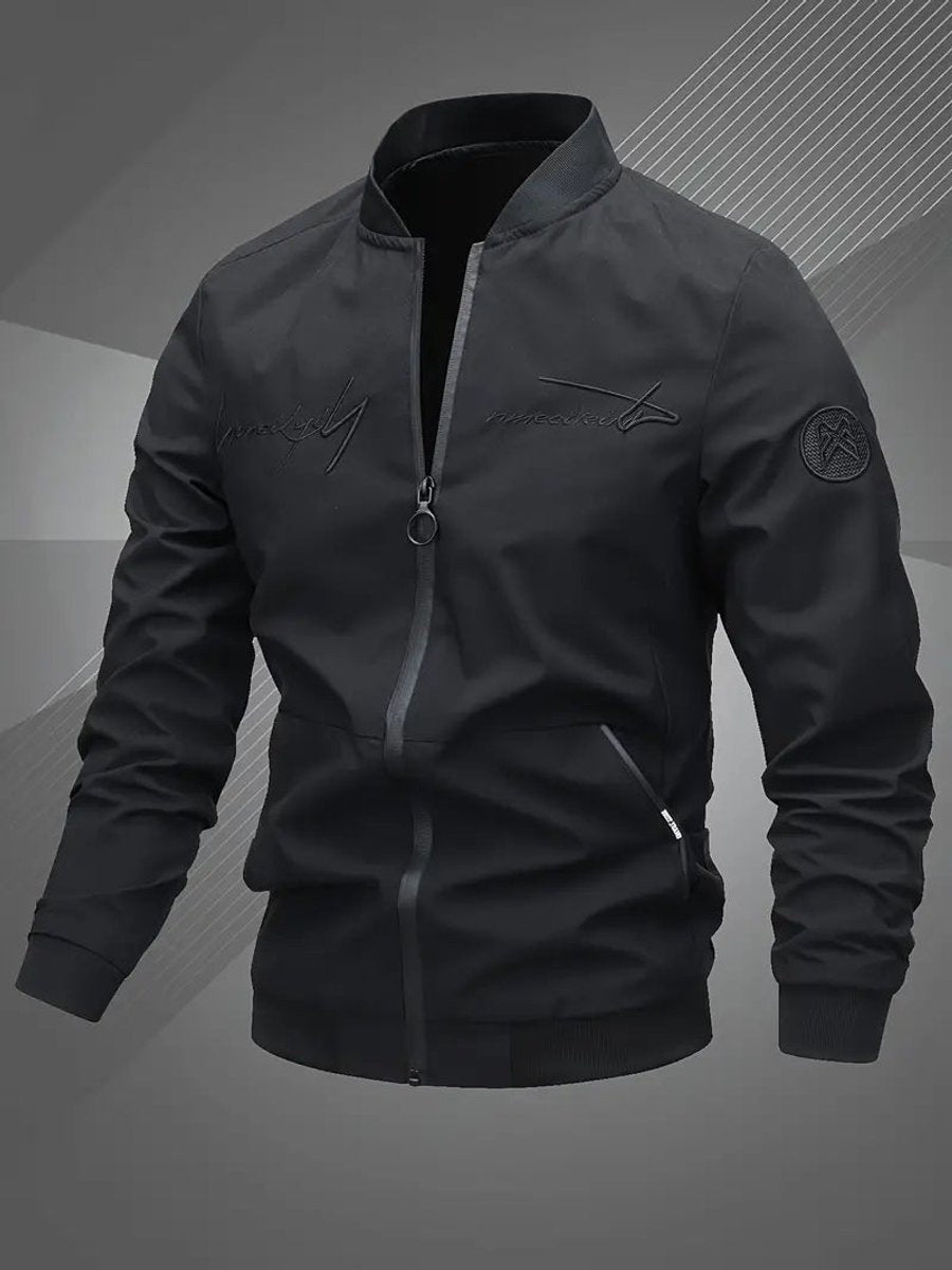 Men's Bomber Jacket with Zip-Up Closure, Baseball Collar and Ribbed Cuffs