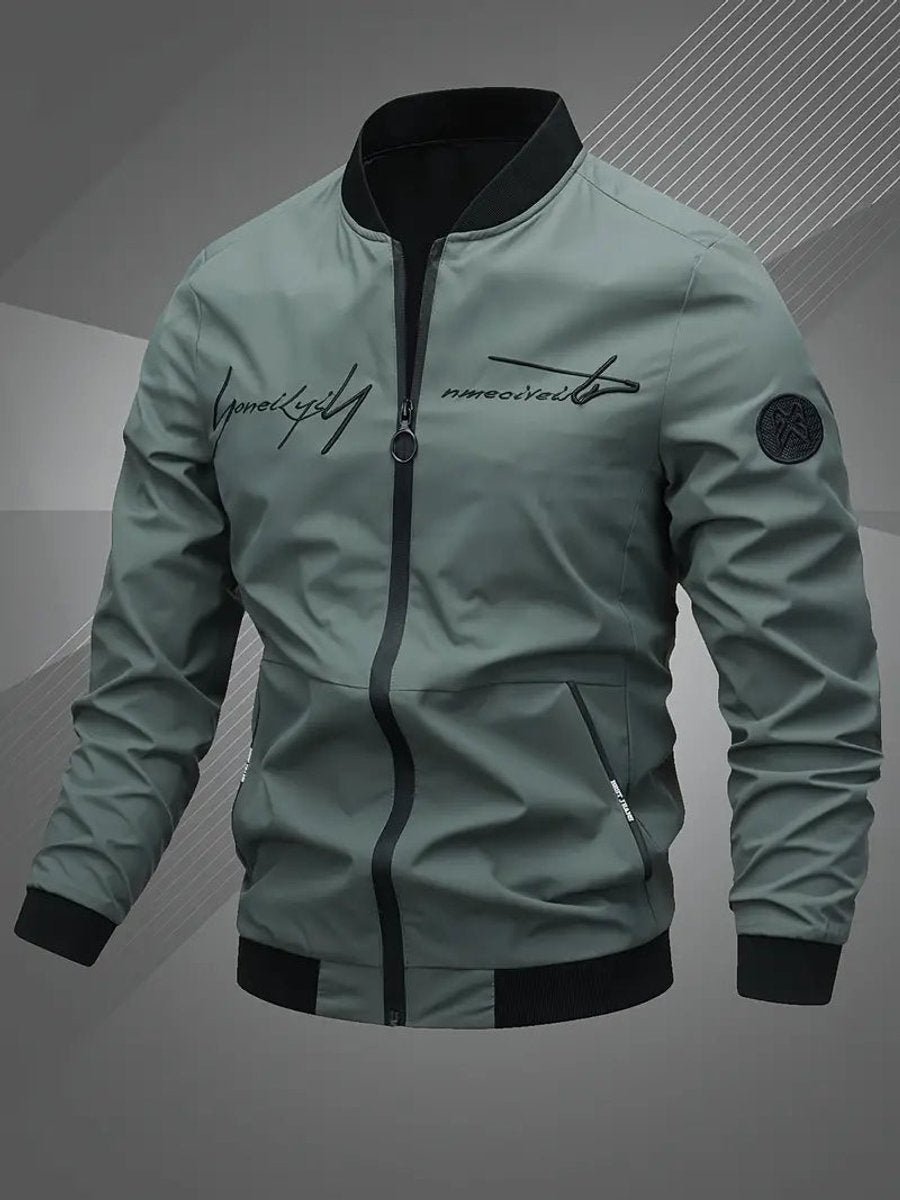Men's Bomber Jacket with Zip-Up Closure, Baseball Collar and Ribbed Cuffs